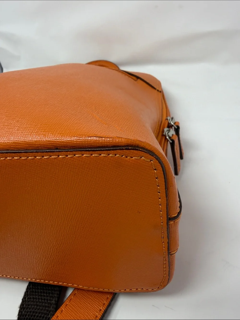 Jack Georges Bright Orange Leather Backpack with Front Zip Pocket